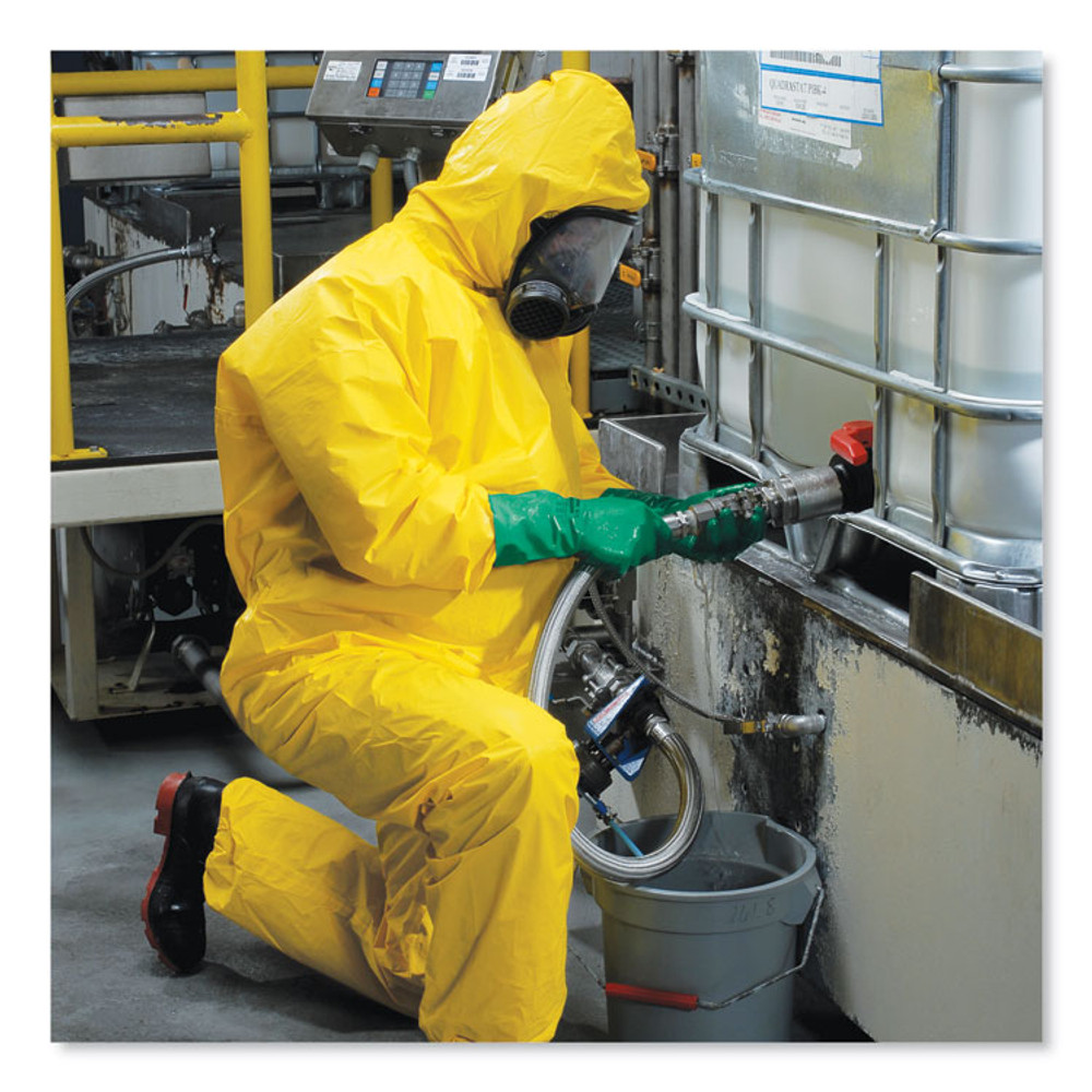 SMITH AND WESSON KleenGuard™ 09813 A70 Chemical Spray Protection Coveralls, Elastic Wrists, Ankles, Hood, Large, Yellow, 12/Carton