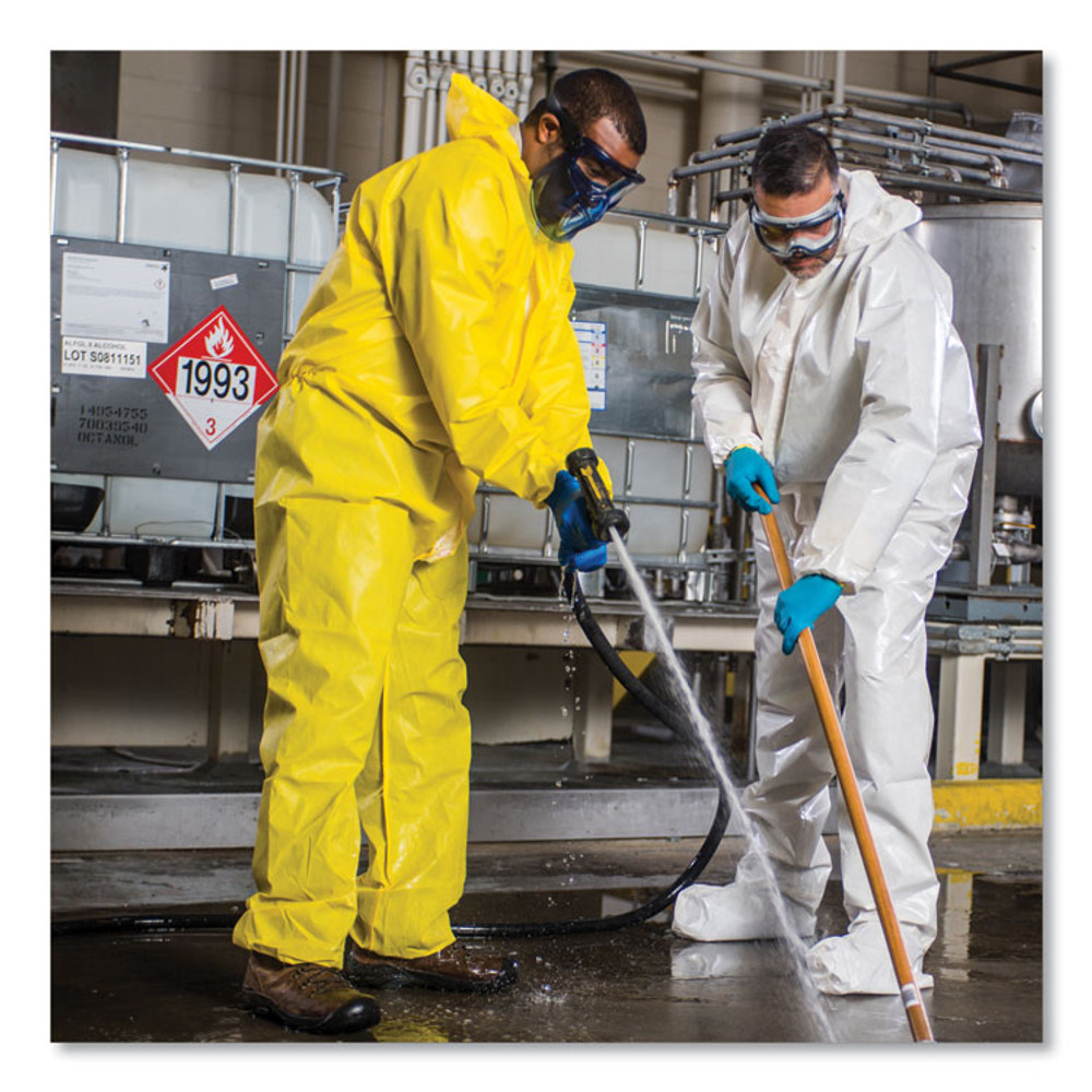 SMITH AND WESSON KleenGuard™ 09813 A70 Chemical Spray Protection Coveralls, Elastic Wrists, Ankles, Hood, Large, Yellow, 12/Carton