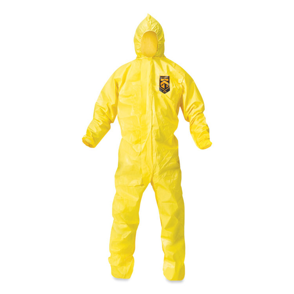 SMITH AND WESSON KleenGuard™ 09813 A70 Chemical Spray Protection Coveralls, Elastic Wrists, Ankles, Hood, Large, Yellow, 12/Carton