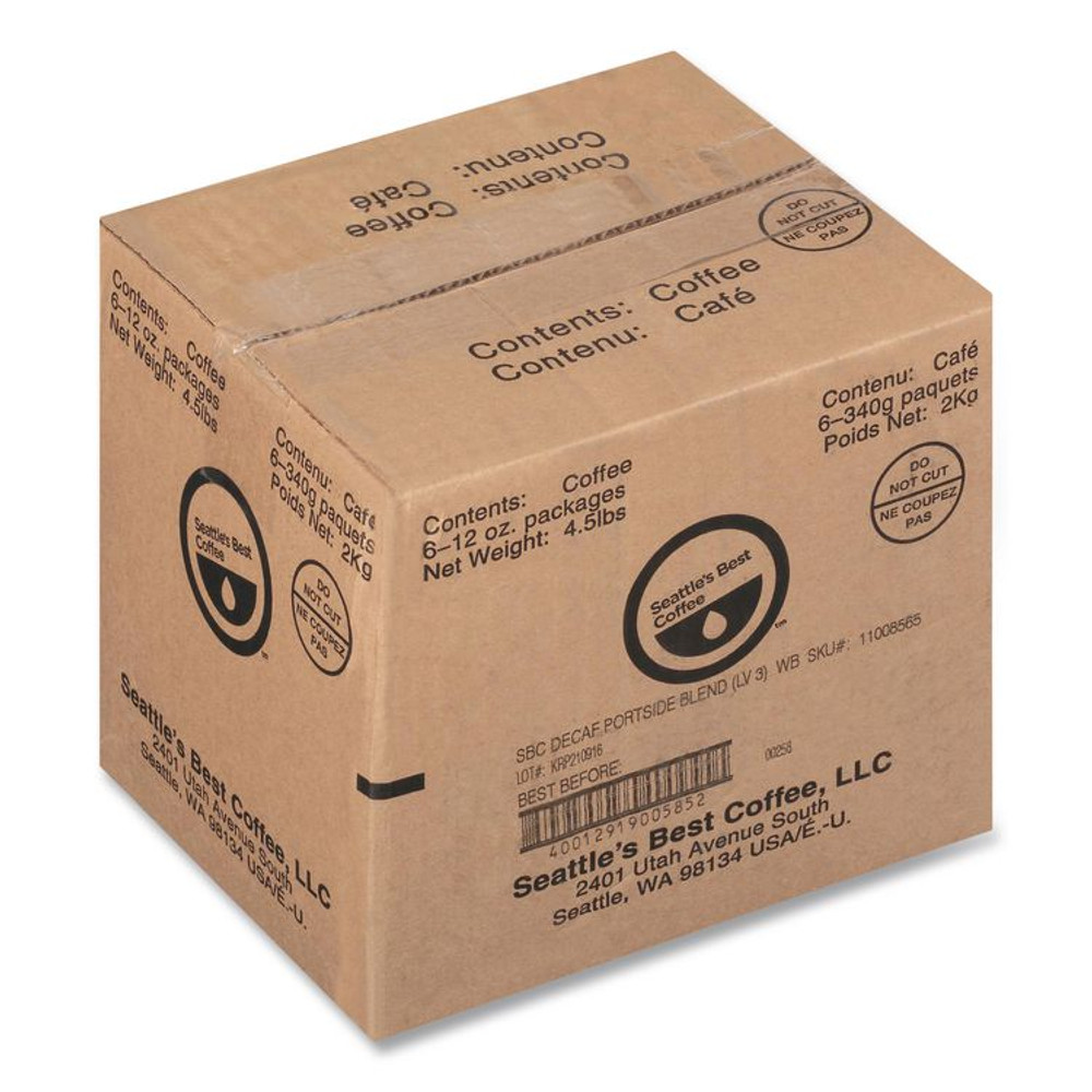 SEATTLE'S BEST COFFEE, LLC 11008565CT Port Side Blend Whole Bean Coffee, Decaffeinated Medium Roast, 12 oz Bag, 6/Carton
