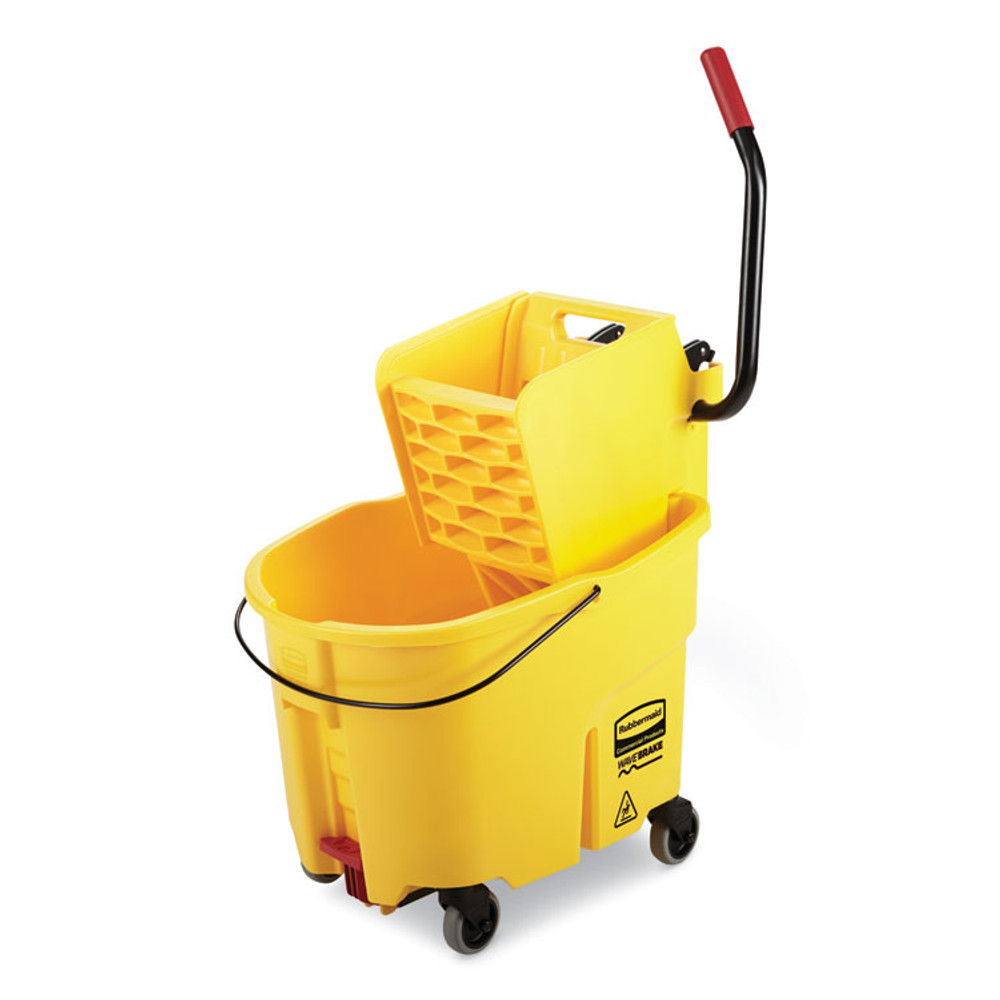 RUBBERMAID COMMERCIAL PROD. 2031764 WaveBrake 2.0 Bucket/Wringer Combos, Side-Press with Drain, 8.75 gal, Yellow