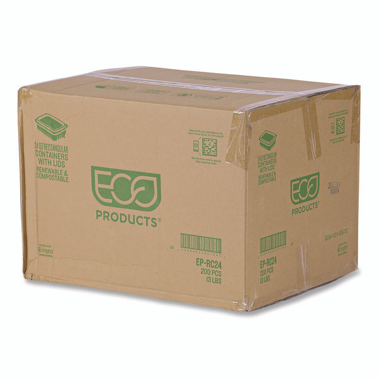 ECO-PRODUCTS,INC. EP-RC24 Renewable and Compostable Rectangular Deli Containers with Lid, 24 oz, 4 x 5.5 x 2, Clear, Plastic, 50/Pack, 4 Packs/Carton