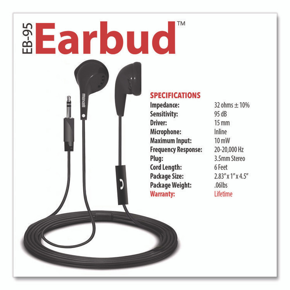 MAXELL CORP. OF AMERICA 199846 EB95 Wired Earbuds with Mic, Black