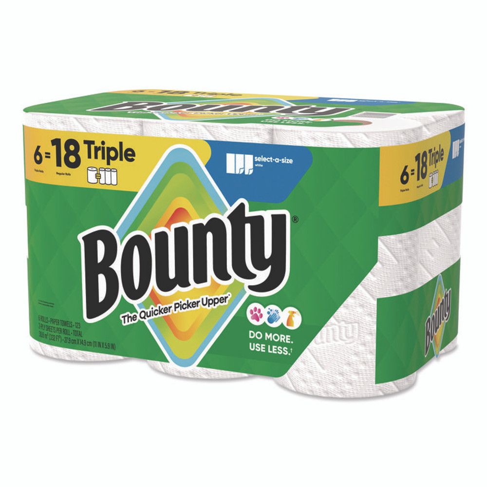 PROCTER & GAMBLE Bounty® 16020 Select-a-Size Kitchen Roll Paper Towels, 2-Ply, 5.9 x 11, White, 123 Sheets/Triple Roll, 6 Rolls/Carton