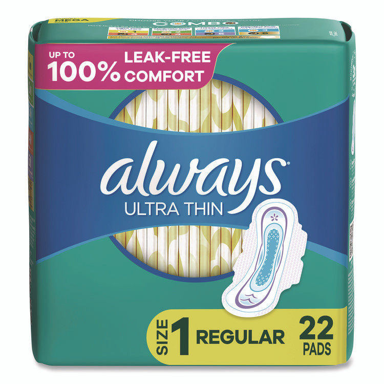 PROCTER & GAMBLE Always® 03339 Ultra Thin Pads with Wings, Size 1, Regular Absorbency, 22 Pads/Pack, 12 Packs/Carton