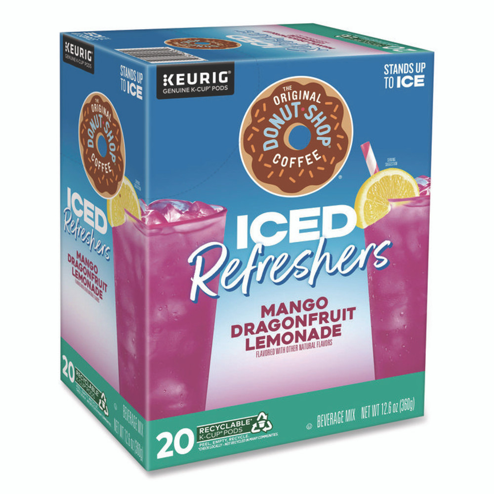 KEURIG DR PEPPER The Original Donut Shop® 0532 ICED Refreshers K-Cup Pods, Mango Dragonfruit Lemonade, 20/Box