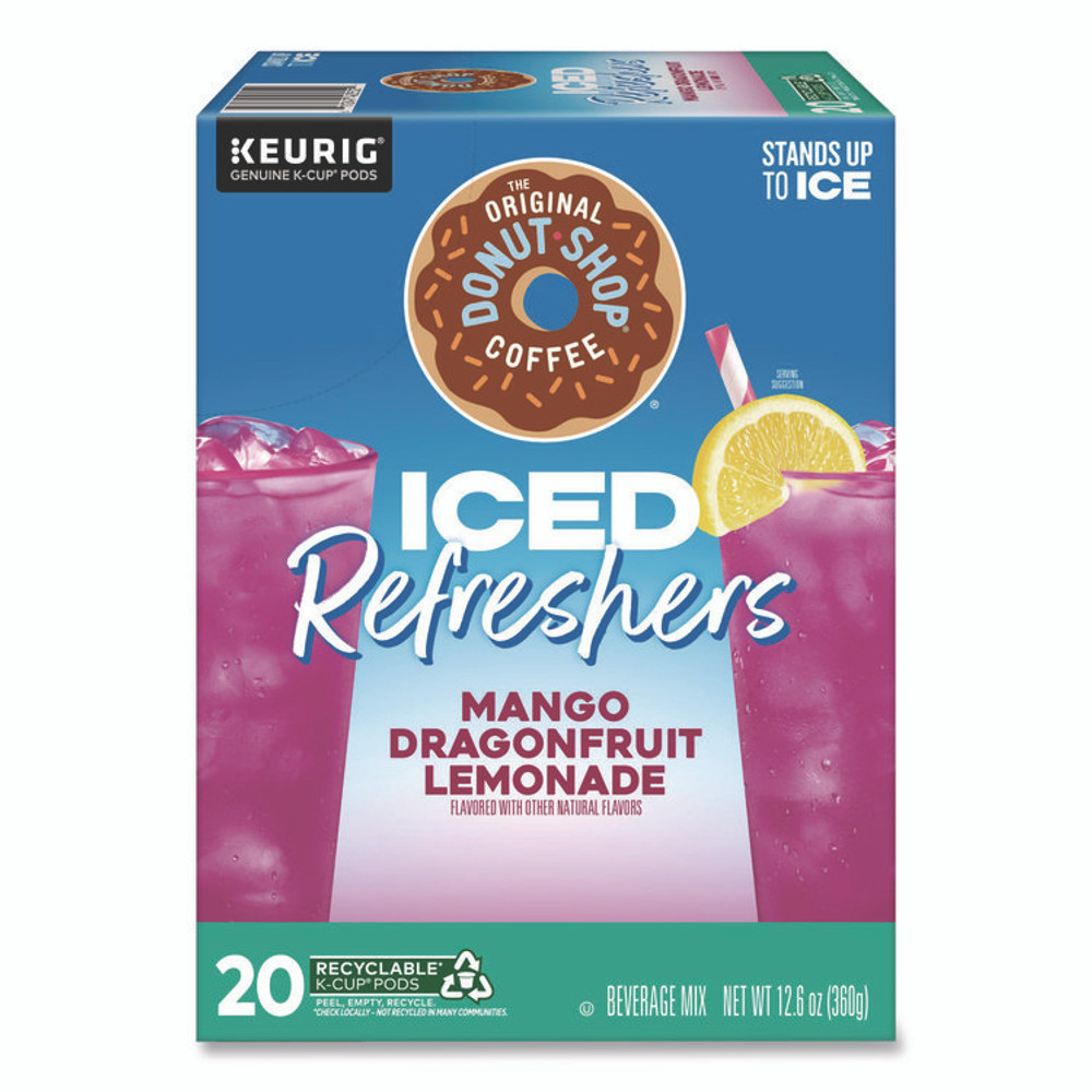 KEURIG DR PEPPER The Original Donut Shop® 0532 ICED Refreshers K-Cup Pods, Mango Dragonfruit Lemonade, 20/Box