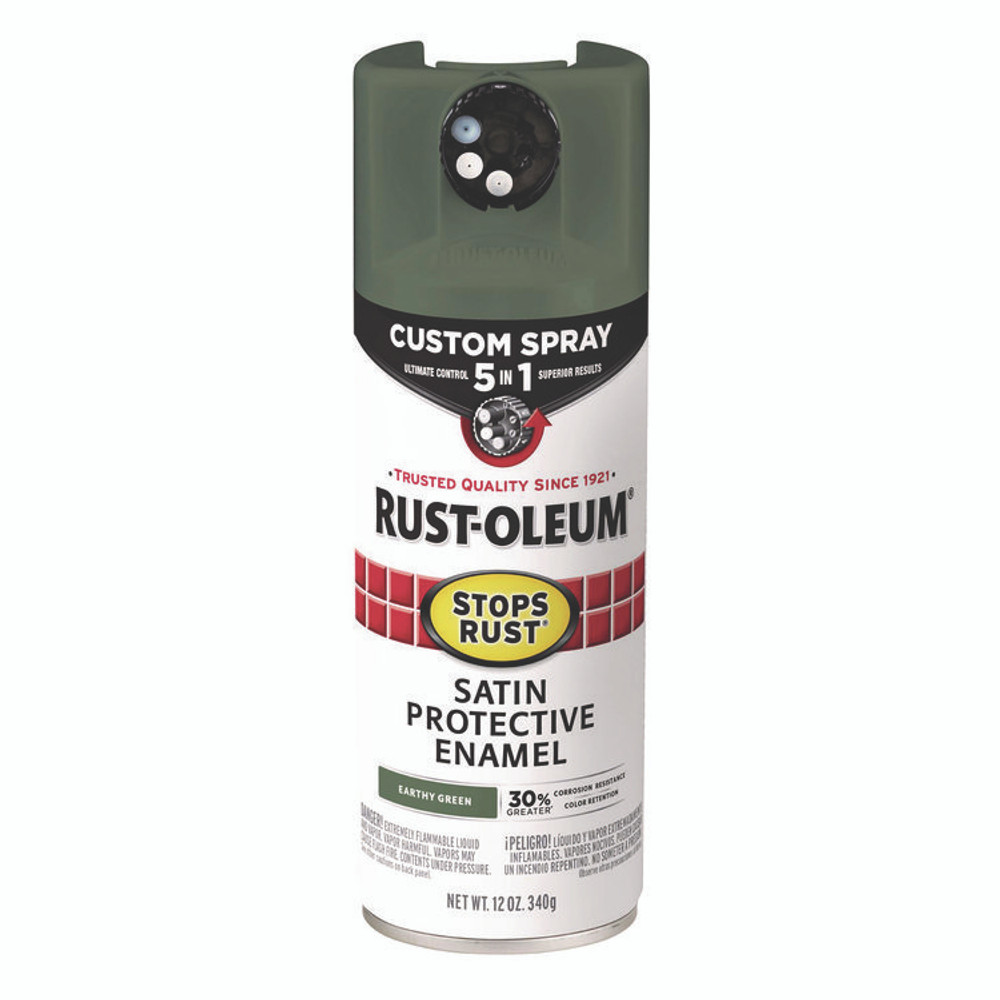 RUST-OLEUM CORPORATION 383421EA Stops Rust 5-in-1 Spray Paint, Satin Earthy Green, 12 oz Aerosol Can