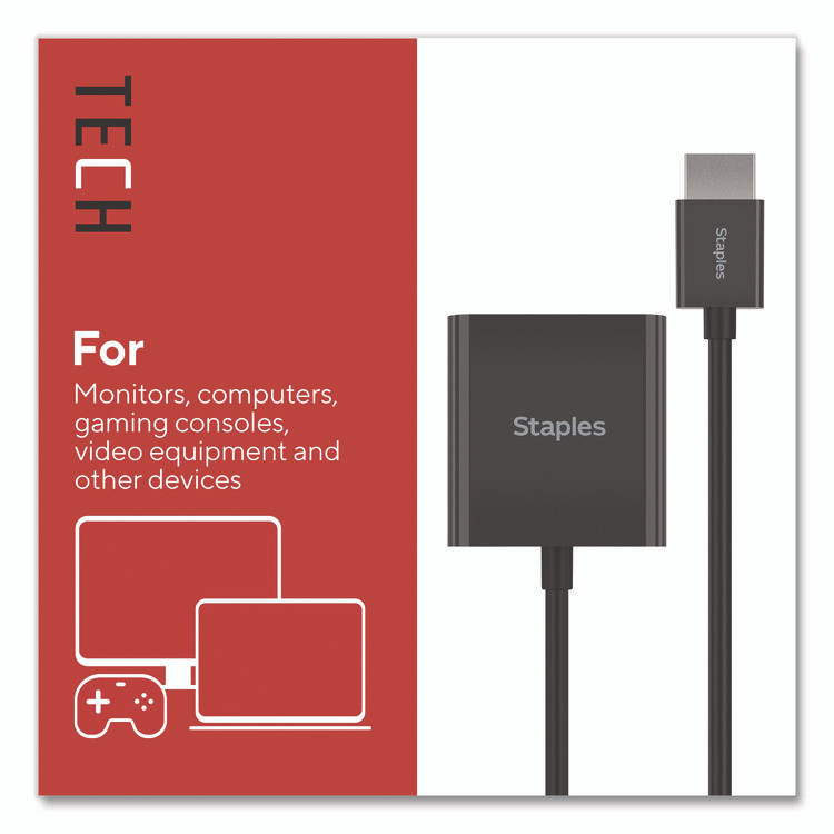 STAPLES BRANDS GROUP TECH ST62356 HDMI to VGA Audio/Video Adapter, 6", Black