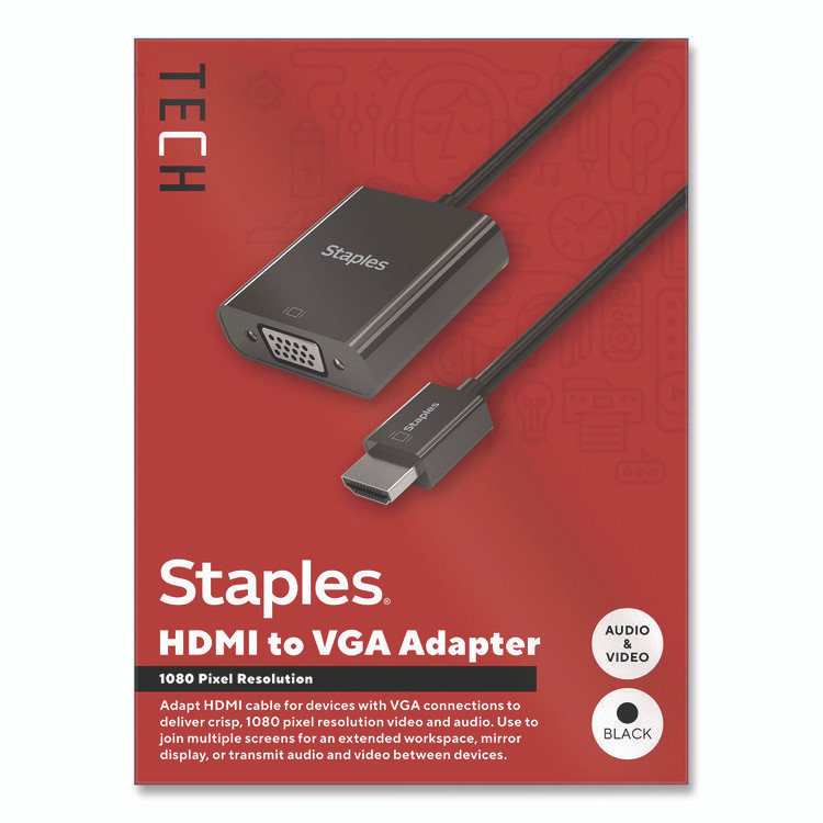 STAPLES BRANDS GROUP TECH ST62356 HDMI to VGA Audio/Video Adapter, 6", Black