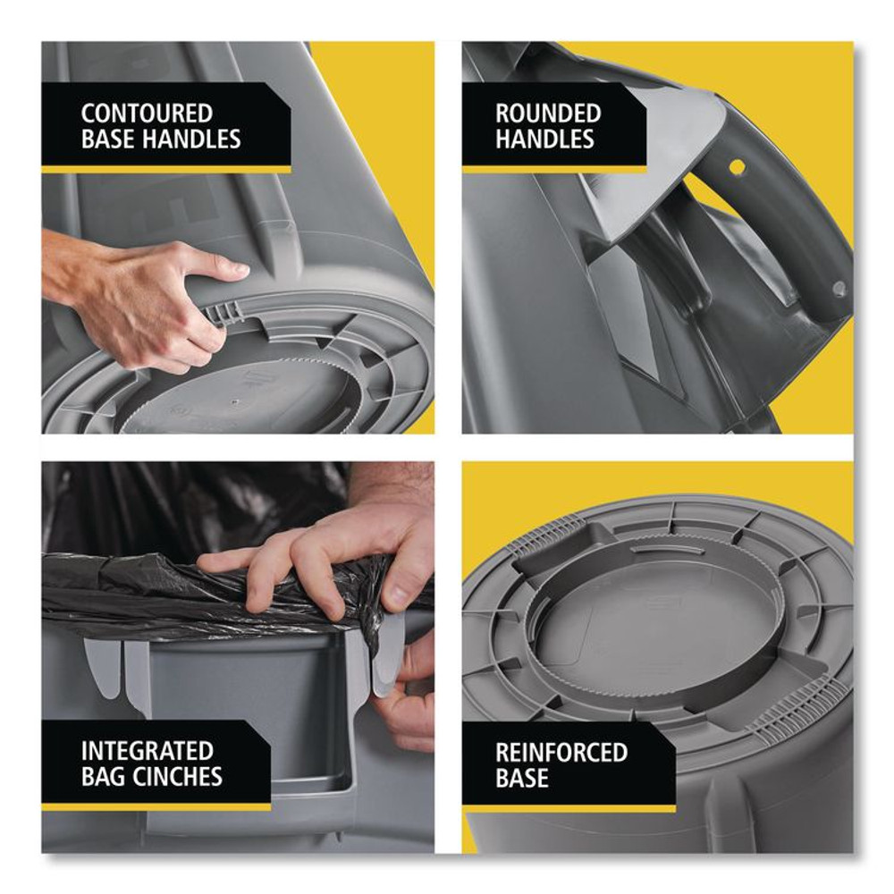 RUBBERMAID COMMERCIAL PROD. 1867531CT Vented Round Brute Container, 32 gal, Plastic, Black, 6/Carton