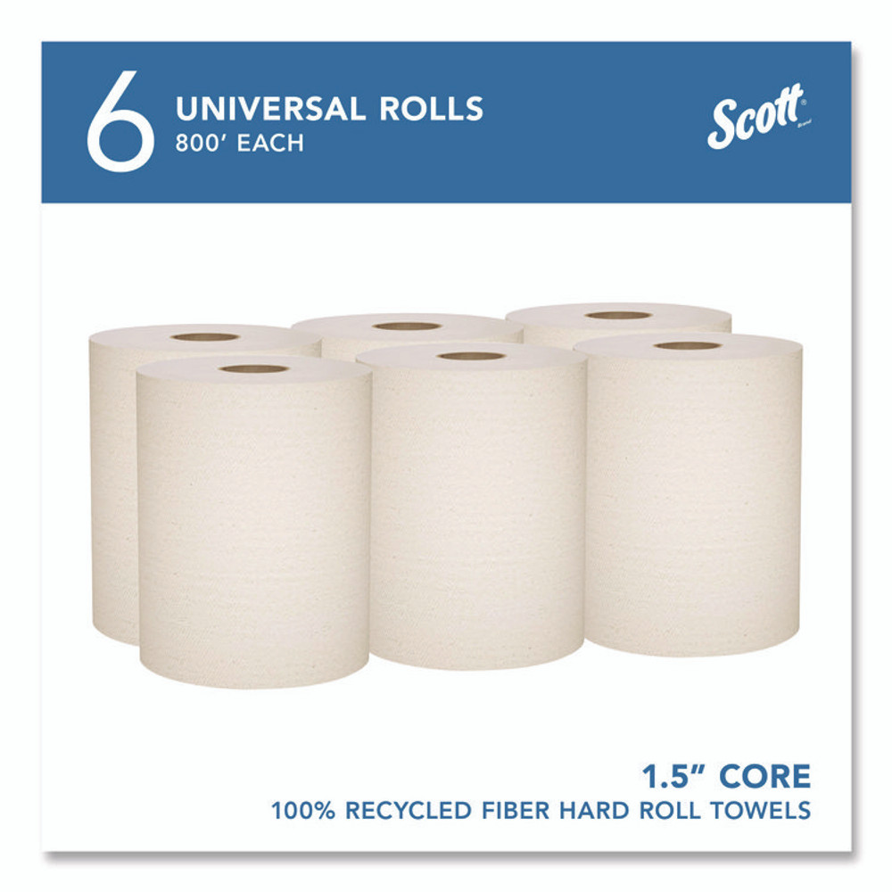 KIMBERLY-CLARK PROFESSIONAL Scott® 56758 Essential 100% Recycled Fiber Hard Roll Towel, 1-Ply, 8" x 800 ft, 1.5" Core, Brown, 6 Rolls/Carton