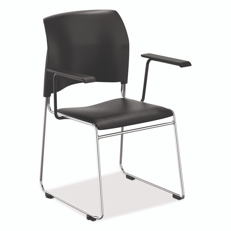 NATIONAL PUBLIC SEATING NPS® 87101110A8 8700 Series Cafetorium Chair w/Armrests, Supports Up to 500 lb, 18" Seat Ht, Black Seat/Back, Chrome Base, 4/CT, 2 CT/Bundle