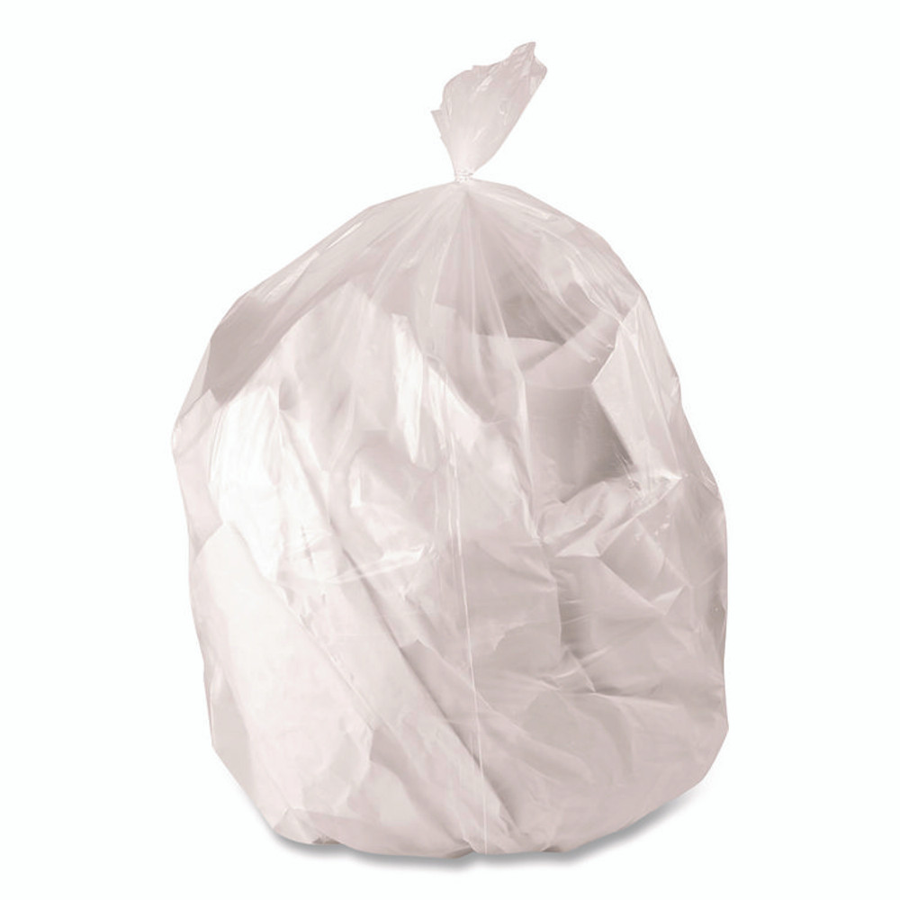BOARDWALK 3858CL Low-Density Waste Can Liners, 60 gal, 0.9 mil, 38 x 58, Clear, Perforated Roll, 100/Carton