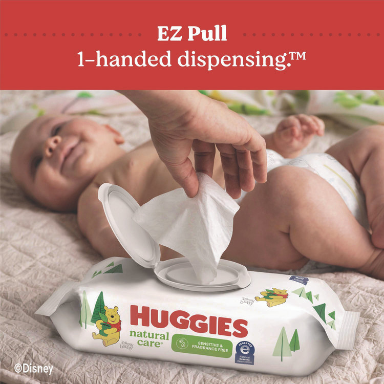 KIMBERLY CLARK Huggies® 51079 Natural Care Sensitive Baby Wipes, Unscented, White, 64/Pack, 12 Packs/Carton