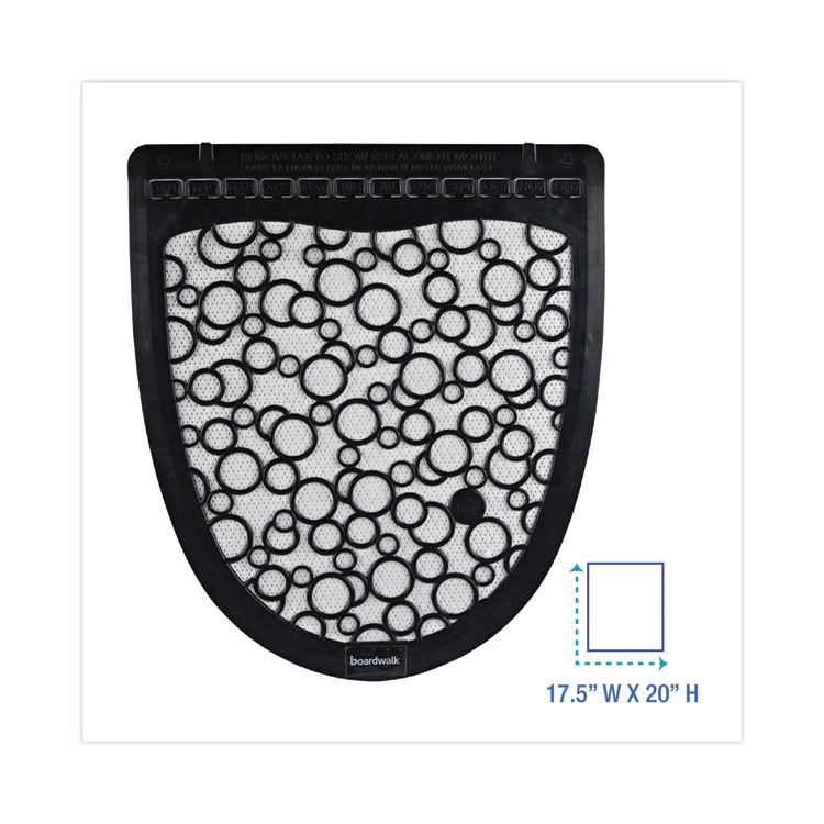 BOARDWALK UMBW Disposable Urinal Floor Mat 2.0, Shield-Shaped, Black/White Slip-Resistant Surface, 17.5" x 20", 6/Carton