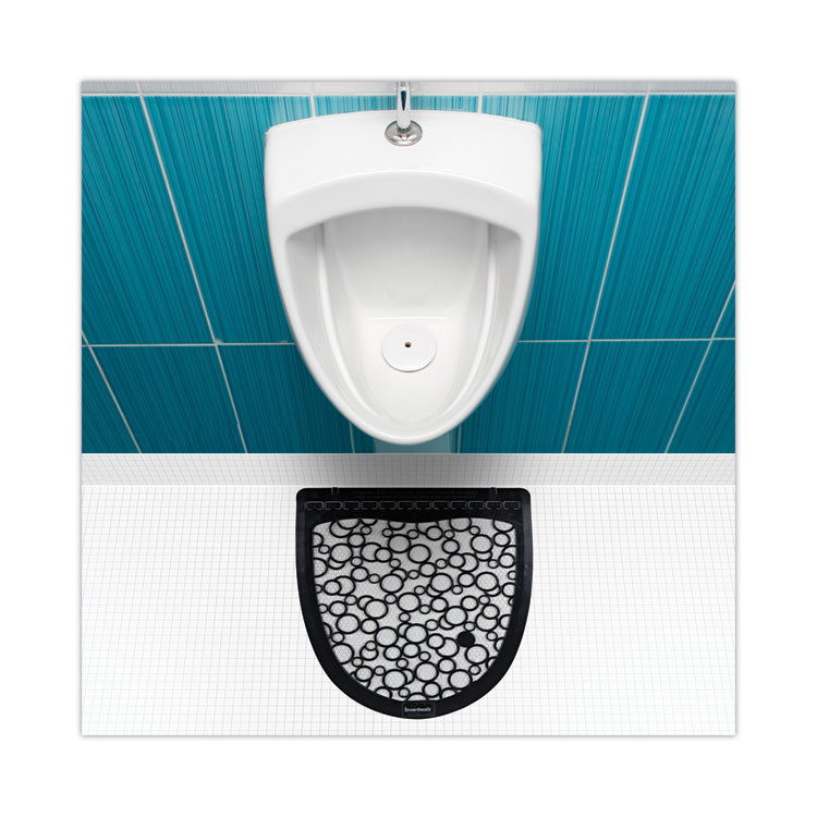 BOARDWALK UMBW Disposable Urinal Floor Mat 2.0, Shield-Shaped, Black/White Slip-Resistant Surface, 17.5" x 20", 6/Carton