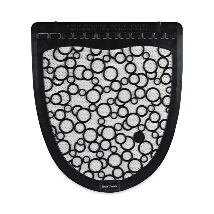 BOARDWALK UMBW Disposable Urinal Floor Mat 2.0, Shield-Shaped, Black/White Slip-Resistant Surface, 17.5" x 20", 6/Carton