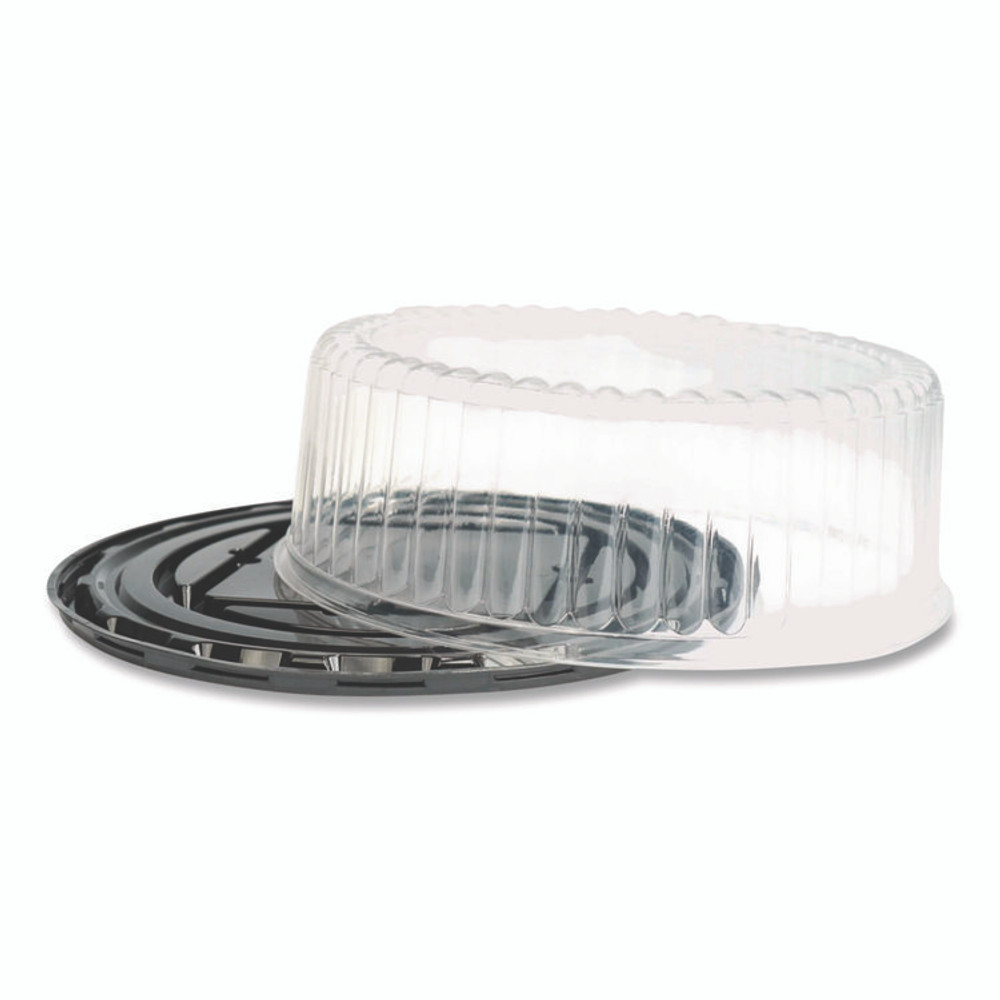 PLASTIFAR SA 18244 Bakery Containers, 9" Cake Container, 11.2" Diameter x 3.5" h, Black/Clear, 50/Carton