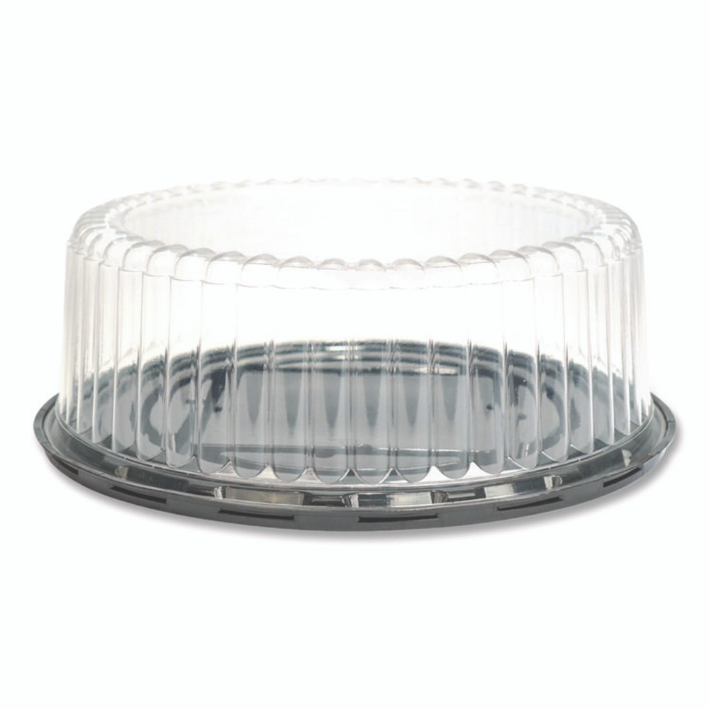 PLASTIFAR SA 18244 Bakery Containers, 9" Cake Container, 11.2" Diameter x 3.5" h, Black/Clear, 50/Carton