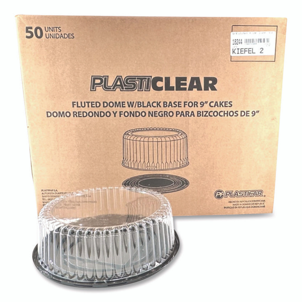 PLASTIFAR SA 18244 Bakery Containers, 9" Cake Container, 11.2" Diameter x 3.5" h, Black/Clear, 50/Carton