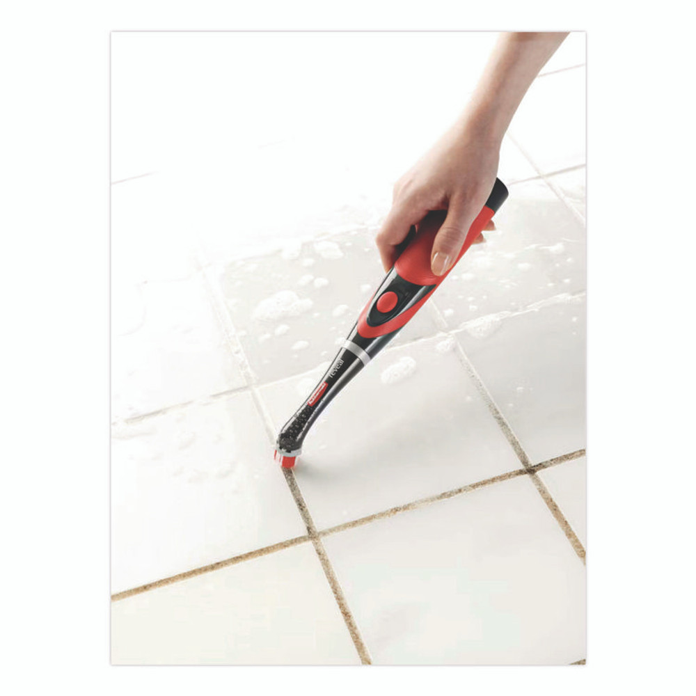 RUBBERMAID 1839685 Multi-Purpose Cordless Battery Power Scrubber, Red/White Nylon Bristles, 12.68" Brush, 7" Red/Black Handle