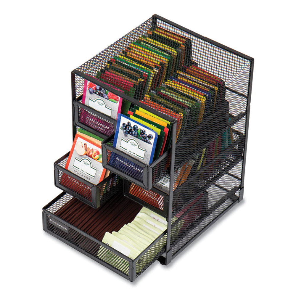 EMS MIND READER LLC MMTDR5BLK Network Collection 5-Compartment Tea Countertop Organizer, 6.75 x 7 x 10, Black