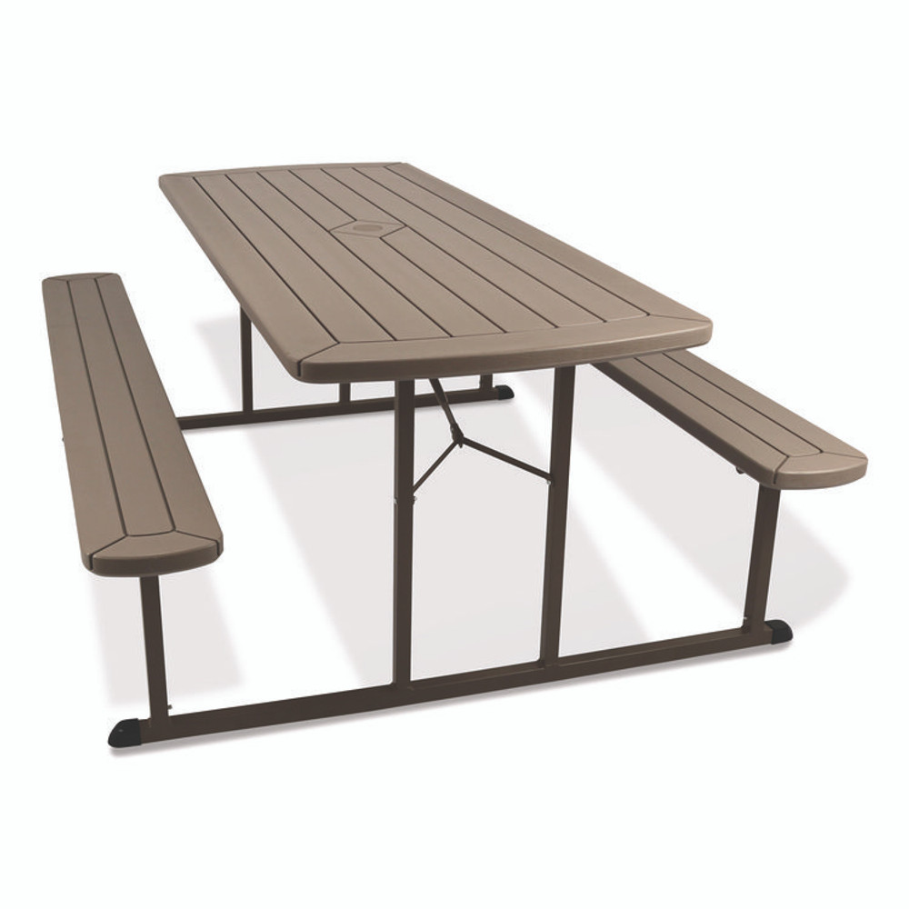 NATIONAL PUBLIC SEATING NPS® BMPT3072BR03 Blow Molded Folding Picnic Table, Rectangular, 57w x 72d x 29.5h, Brown Top, Brown Base/Legs