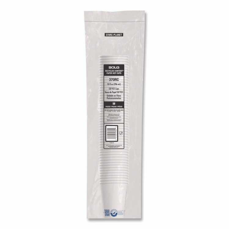 DART SOLO® 370RCPLANEPK Recycled Content PCF Paper Hot Cups, ProPlanet Seal, 10 oz, White, 50/Pack