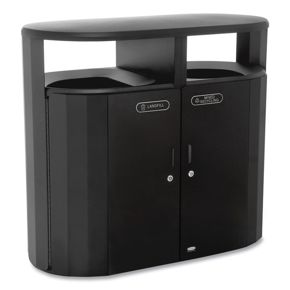 RUBBERMAID COMMERCIAL PROD. 2184980 RESIST Dual Stream Waste and Recycling Container, 46 gal, Metal, Black