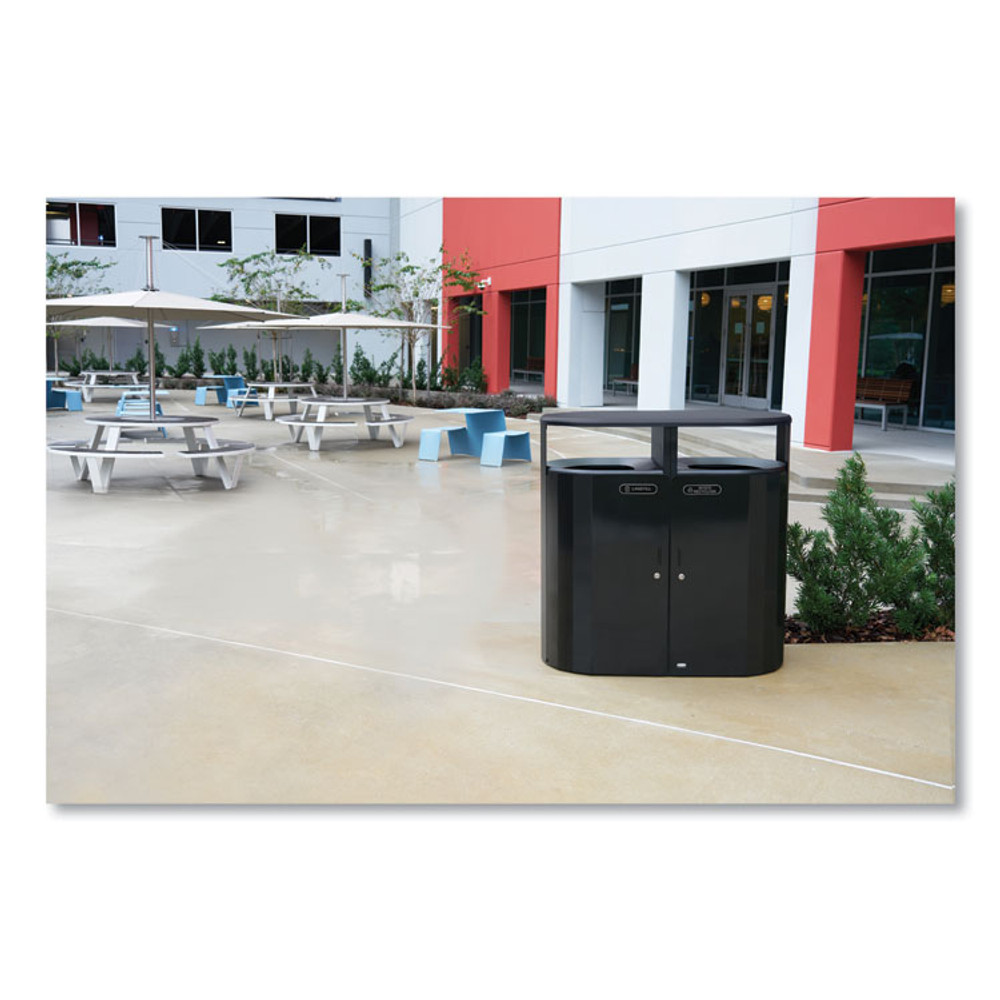 RUBBERMAID COMMERCIAL PROD. 2184980 RESIST Dual Stream Waste and Recycling Container, 46 gal, Metal, Black