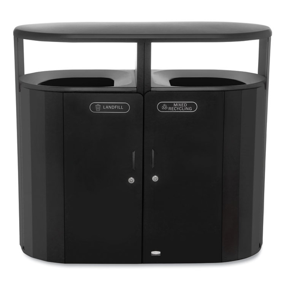 RUBBERMAID COMMERCIAL PROD. 2184980 RESIST Dual Stream Waste and Recycling Container, 46 gal, Metal, Black