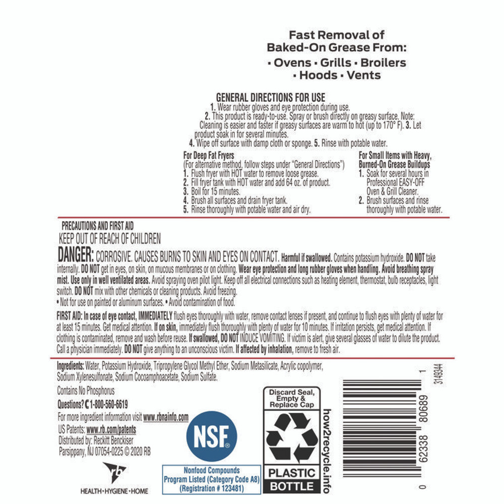 RECKITT BENCKISER Professional EASY-OFF® 80689CT Ready-to-Use Oven and Grill Cleaner, Liquid, 2 qt Bottle, 6/Carton