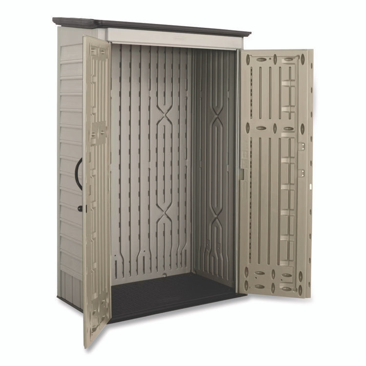 RUBBERMAID 5L3000SDONX Vertical Storage Shed, 53 cu ft, 2.5 ft x 4 ft x 7 ft, Sandstone/Faint Maple