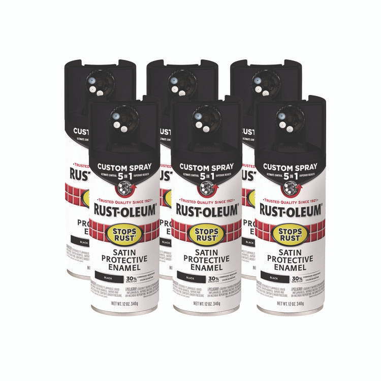 RUST-OLEUM CORPORATION 376869 Stops Rust 5-in-1 Spray Paint, Satin Black, 12 oz Aerosol Can, 6/Carton
