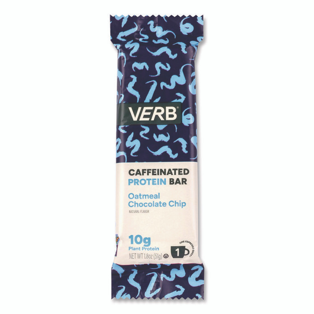 VERB ENERGY 22002523 Caffeinated Protein Bar, Oatmeal Chocolate Chip, 1.8 oz Bar, 12/Box