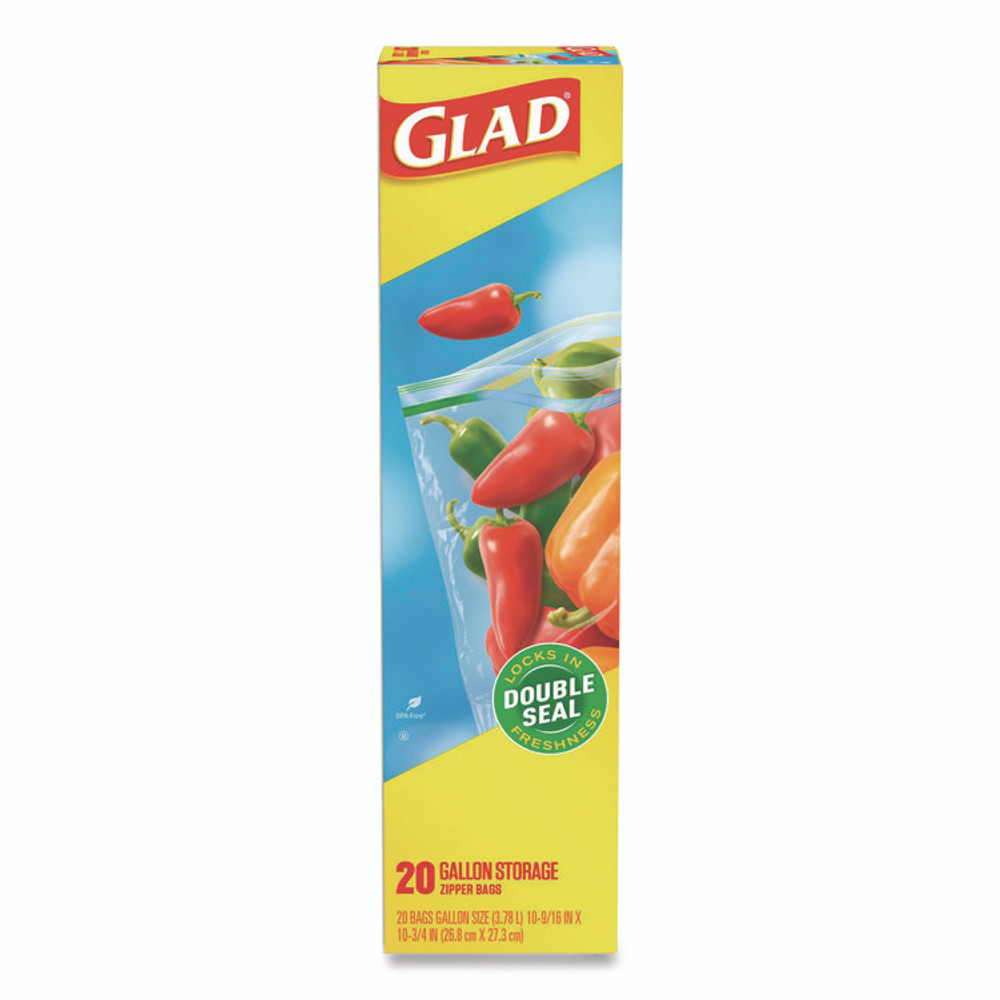 CLOROX SALES CO. Glad® 55050 Zipper Food Storage Plastic Bags, Gallon Size, 10.75 x 10.19, Clear, 20 Bags/Box, 12 Boxes/Carton