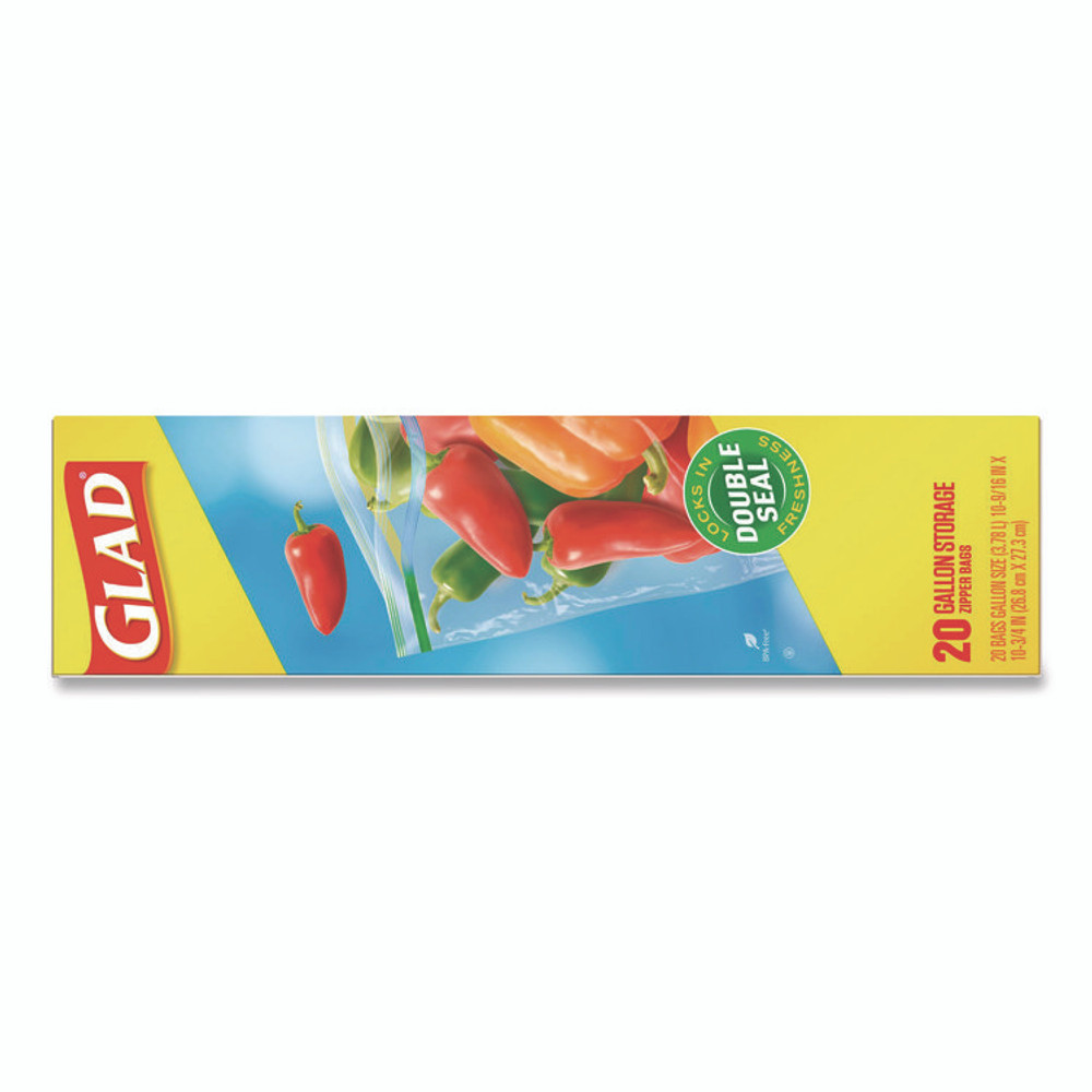 CLOROX SALES CO. Glad® 55050 Zipper Food Storage Plastic Bags, Gallon Size, 10.75 x 10.19, Clear, 20 Bags/Box, 12 Boxes/Carton
