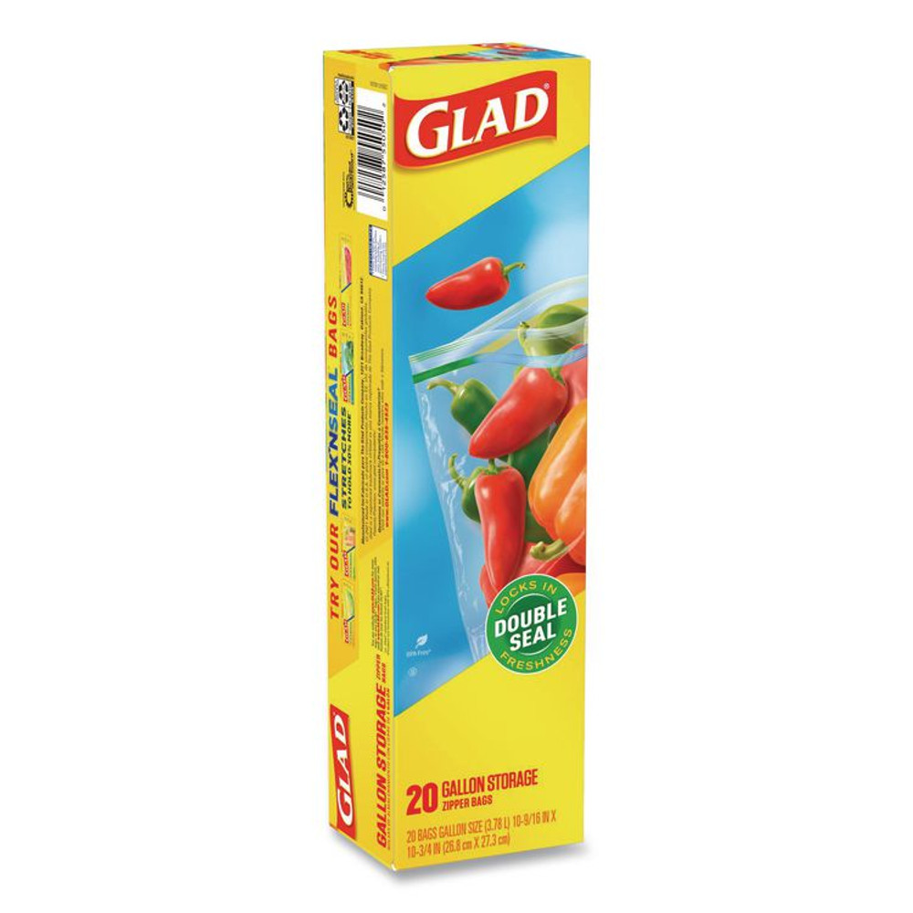 CLOROX SALES CO. Glad® 55050 Zipper Food Storage Plastic Bags, Gallon Size, 10.75 x 10.19, Clear, 20 Bags/Box, 12 Boxes/Carton