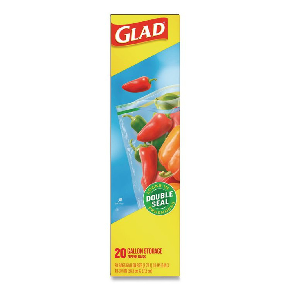 CLOROX SALES CO. Glad® 55050 Zipper Food Storage Plastic Bags, Gallon Size, 10.75 x 10.19, Clear, 20 Bags/Box, 12 Boxes/Carton