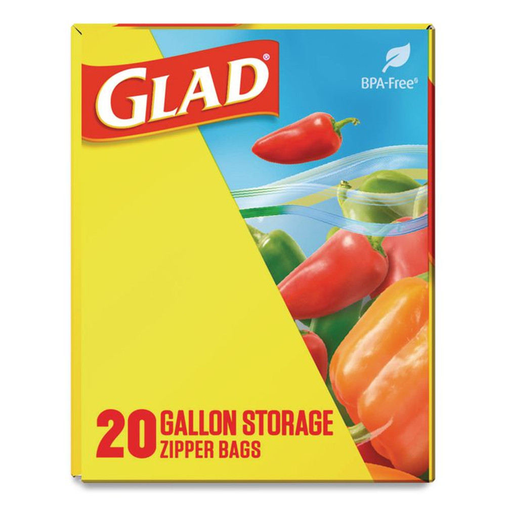 CLOROX SALES CO. Glad® 55050 Zipper Food Storage Plastic Bags, Gallon Size, 10.75 x 10.19, Clear, 20 Bags/Box, 12 Boxes/Carton
