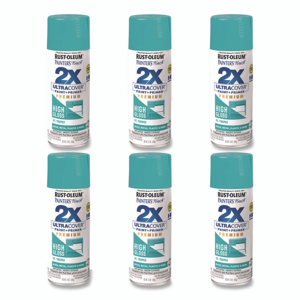 RUST-OLEUM CORPORATION 331175 Painter's Touch 2X Ultra Cover Spray Paint, High Gloss St. Tropez, 12 oz Aerosol Can, 6/Carton