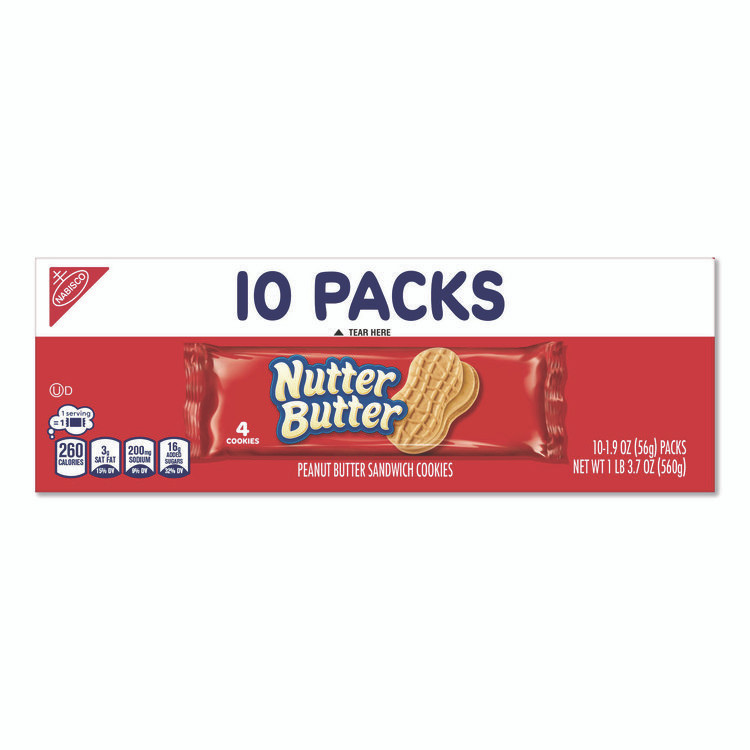 NABISCO FOOD GROUP 07835 Nutter Butter, Peanut Butter, 1.9 oz, 4 Cookies/Pack, 10 Packs/Box