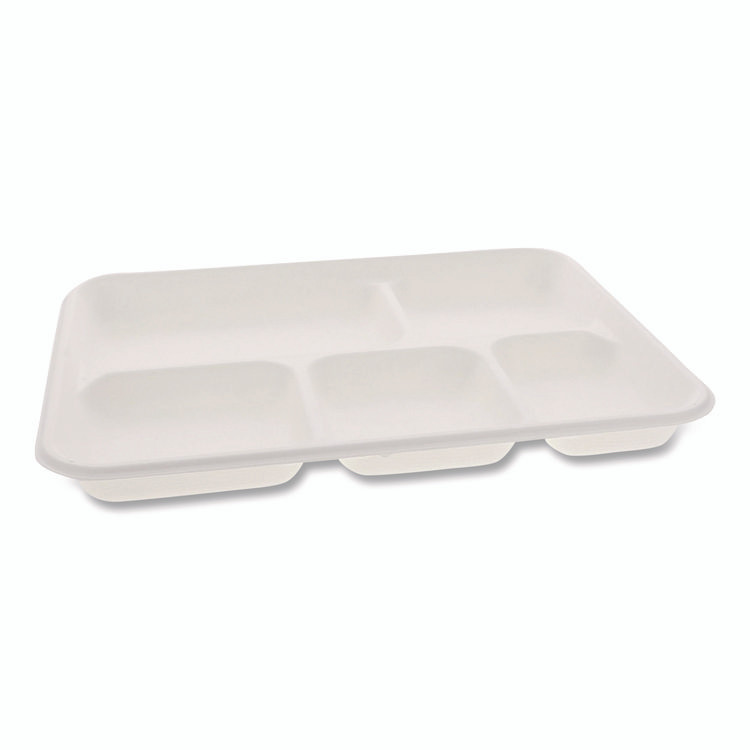PACTIV EVERGREEN CORPORATION MC58000SBB Compostable Fiber Blend School Lunch Tray, 10 x 8 x 1, White, 240/Carton