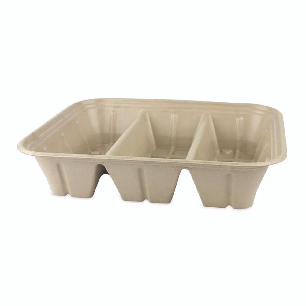 WORLD CENTRIC CASC104TLLF Fiber Catering Pans, 3 Compartments, 10.3 x 2.8 x 12.8, Paper, Natural, 200/Carton