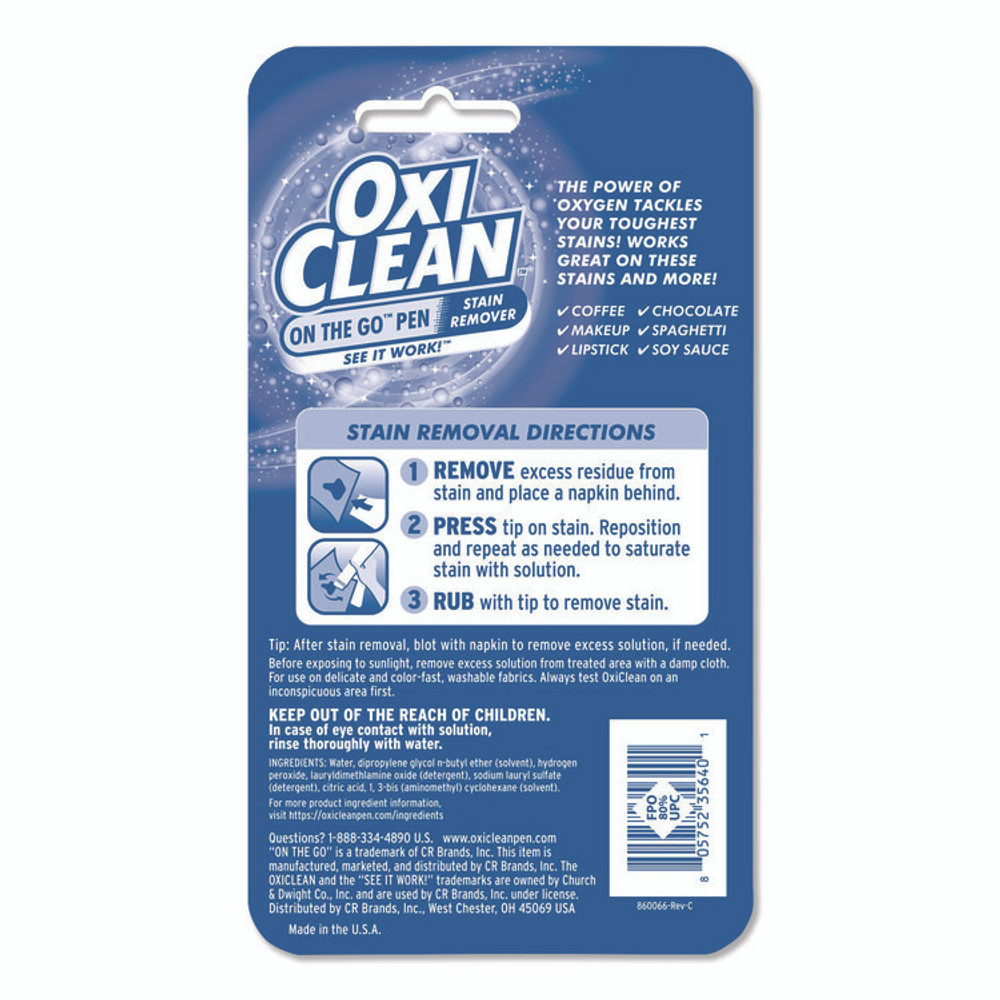 CHURCH & DWIGHT CO., INC OxiClean™ 8057523564CT On-the-Go Pen Stain Remover, Bonus Size, 22 mL, 6/Pack