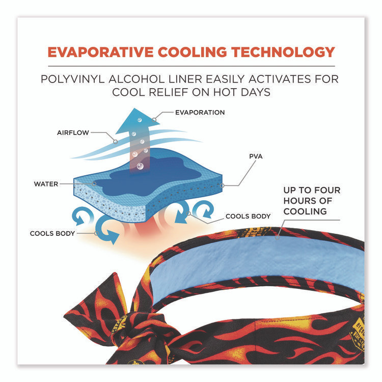 TENACIOUS HOLDINGS, INC. ergodyne® 12568 Chill-Its 6700CT Cooling Bandana PVA Tie Headband, One Size Fits Most, Flames