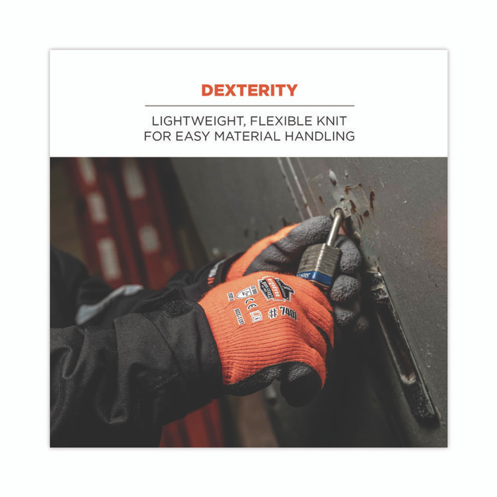 TENACIOUS HOLDINGS, INC. ergodyne® 17626 ProFlex 7401-CASE Coated Lightweight Winter Gloves, EN388: 2131X, 9" Long, XX-Large, Orange, Pair