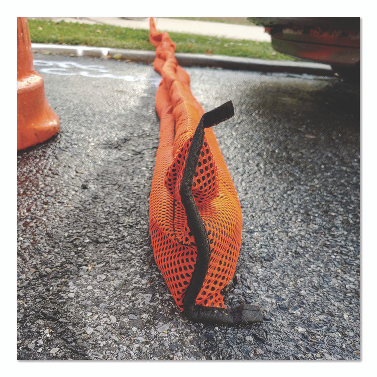 ABSORBENT SPECIALTY PRODUCTS Quick Dam™ QDGG104HV Outdoor Grab and Go Bucket Kit, (4) Hi-Vis 10 ft Flood Barriers