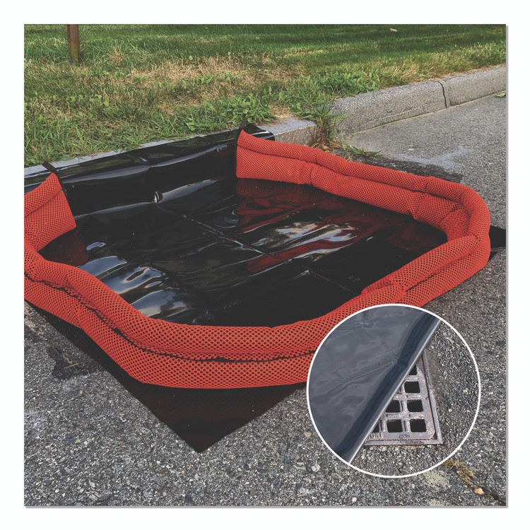 ABSORBENT SPECIALTY PRODUCTS Quick Dam™ QDGG104HV Outdoor Grab and Go Bucket Kit, (4) Hi-Vis 10 ft Flood Barriers